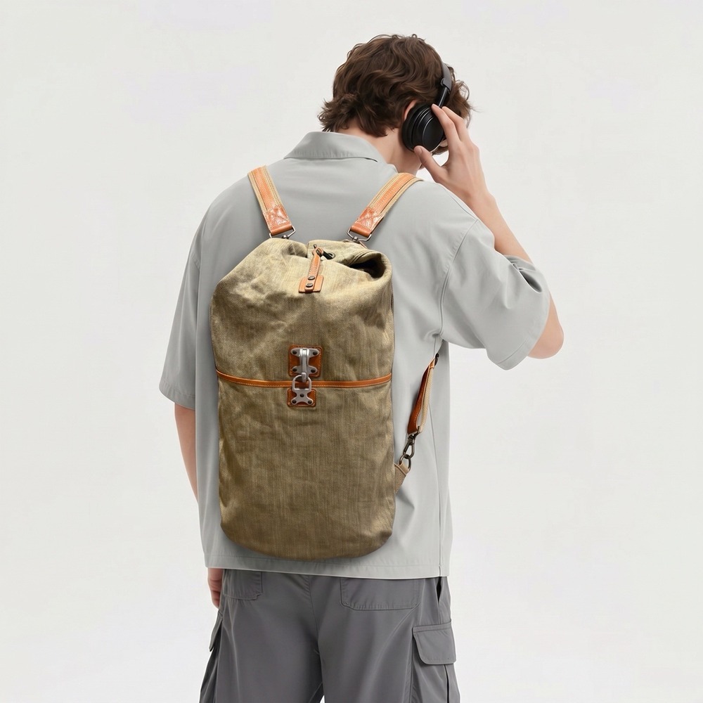 VINTAGE UNISON DEPT Military Style Canvas Leather Backpack Rucksack Japan Made